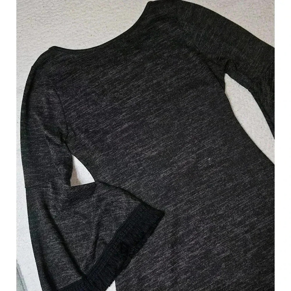 Altar'd State Size Medium Black & Gray Boho Fringe Bell Sleeve Mini Dress - Picture 11 of 12